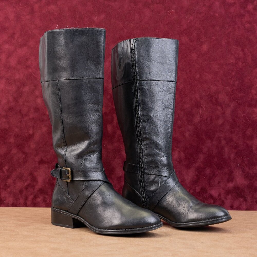 Ralph Lauren Women Vintage Retro 90s Black Leather Round Toe Knee Boots sz 7